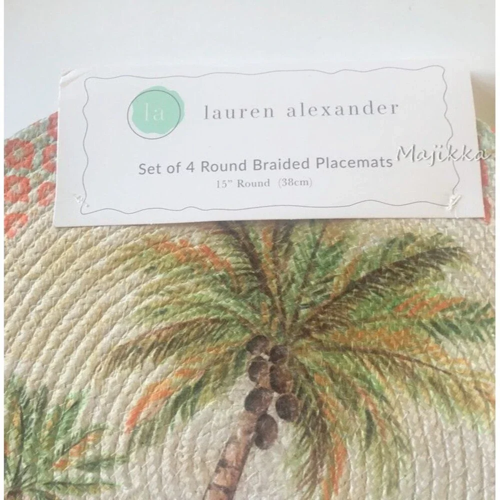 Lauren Alexander Palm Tree Placemats Set of 4 Braided Cotton 15